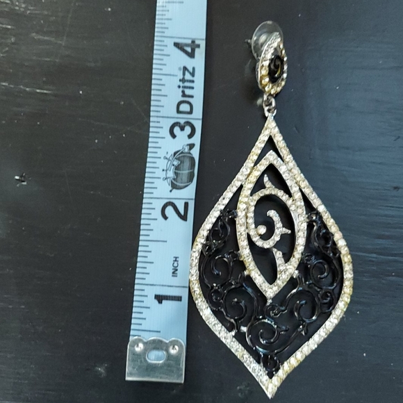 Large Silver/Black Dangle Earrings - Picture 3 of 4